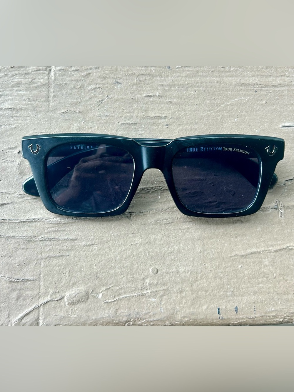 True Religion Matte Black Rectangular Sunglasses
